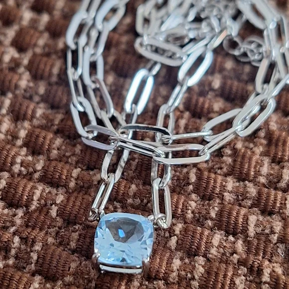 QVC Affinity Gems 🦋Blue Topaz Paperclip Necklace Sterling Silver 18" w/extender - Picture 6 of 12